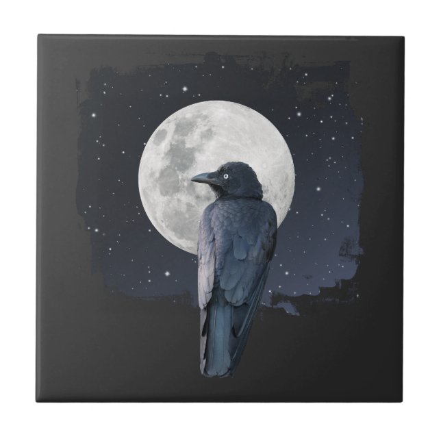 Forest Raven Cold Moon Ceramic Tile (Front)