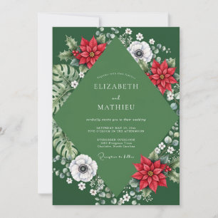 Forest Red Poinsettia Eucalyptus Wedding Invitation