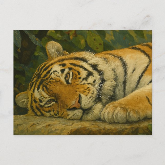 Forest Reverie – Resting Tiger in Jungle Light Postcard (Front)