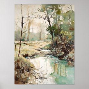 Forest River Watercolor Painting Poster