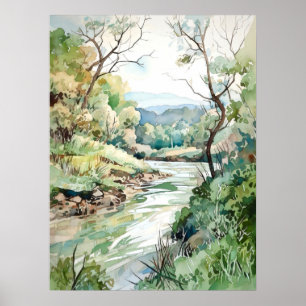 Forest River Watercolor Painting Poster