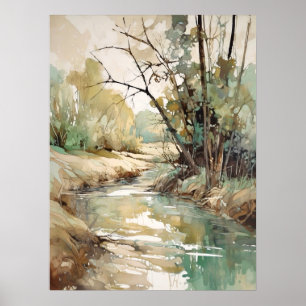 Forest River Watercolor Painting Poster
