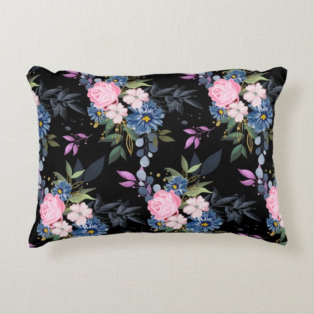 Forest roses Black Decorative Cushion (Front)