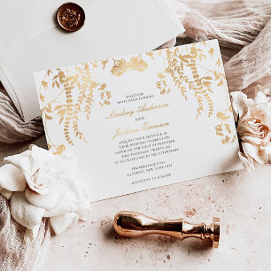 Forest Rustic Elegant Simple Wedding Gold  Foil In