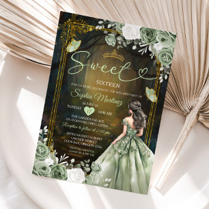 Forest Sage Green Princess Quinceañera  Invitation