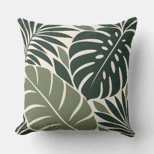 Forest Sage Tropical Leaf Silhouette Cushion