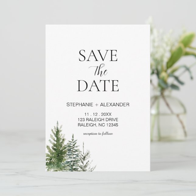 Forest Save the Date Winter Christmas wedding Invitation (Standing Front)