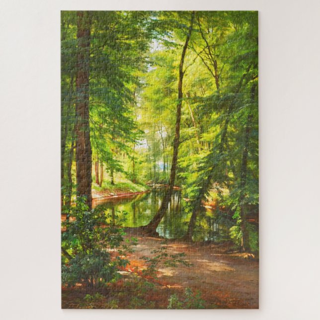 Forest Scene Man Fishing from Boat Dansk 1885 Jigsaw Puzzle (Vertical)