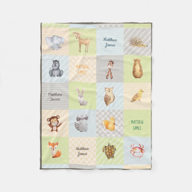 Forest, Sea, and Safari Animal Quilt Fleece Blanke Blanket (Front)