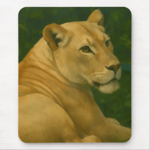 Forest Sentinel – Resting Lioness in Golden Light Mouse Pad