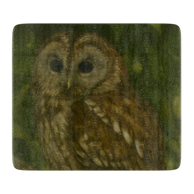 Forest Sentinel – Tawny Owl Wildlife Art Cutting Board (Front)