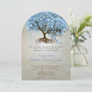 Forest Serenity Blue Heart Leaf Tree Wedding Invitation