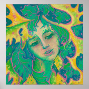 Forest Spirit, Surreal Fantasy Portrait Green Folk Poster