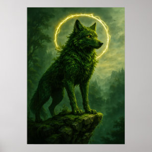 Forest Spirit Wolf with Glowing Halo Fantasy  Poster