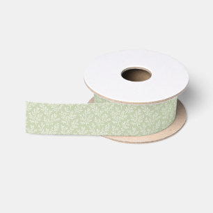 Forest Sprigs Neutral - Solt Olive Satin Ribbon