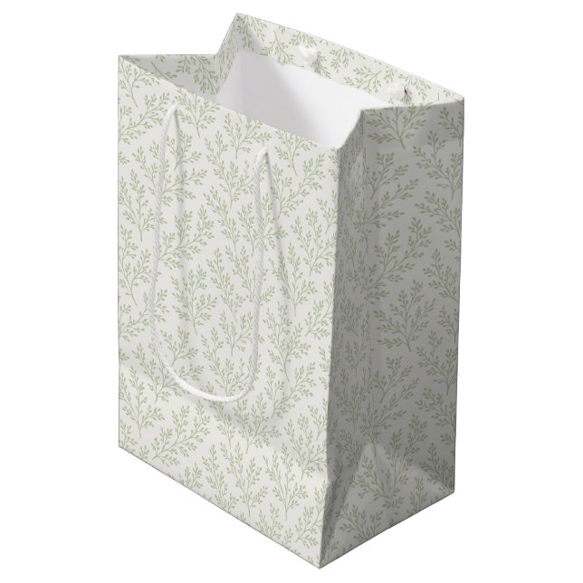 Forest Sprigs Soft Olive - Neutral Medium Gift Bag (Front Angled)