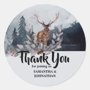 Forest stag watercolor mountain thank you wedding classic round sticker
