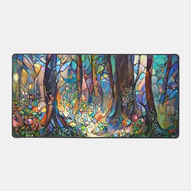 Forest Stained Glass Style Desk Mat (Front)