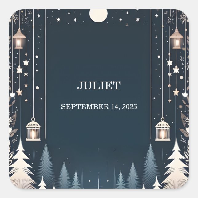 Forest Stars Snow Bright Winter Bridal Shower Square Sticker (Front)