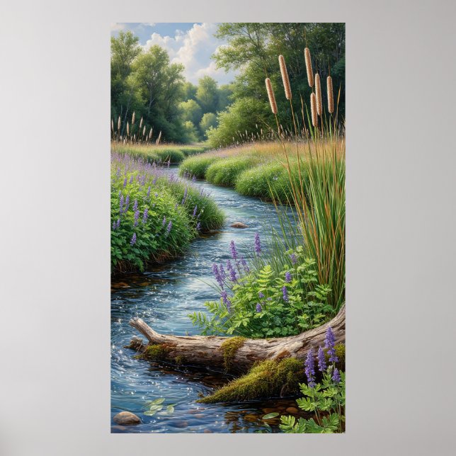 Forest Stream With Purple Lupines Poster (Front)