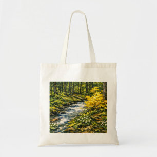 Forest Stream with Yellow Wildflowers Tote Bag