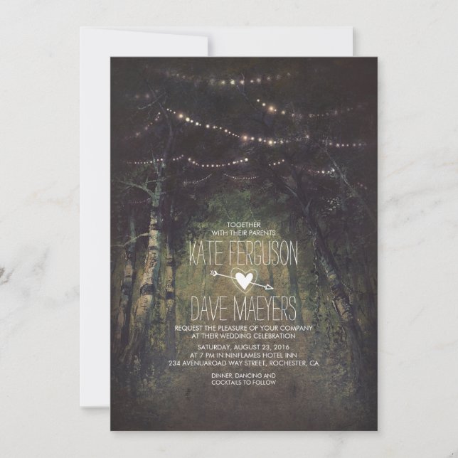 Forest String Lights Rustic Wedding Invitations (Front)