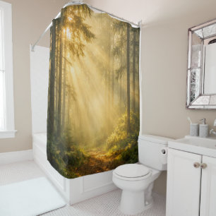 Forest Sunlight – Warm Woodland Shower Curtain