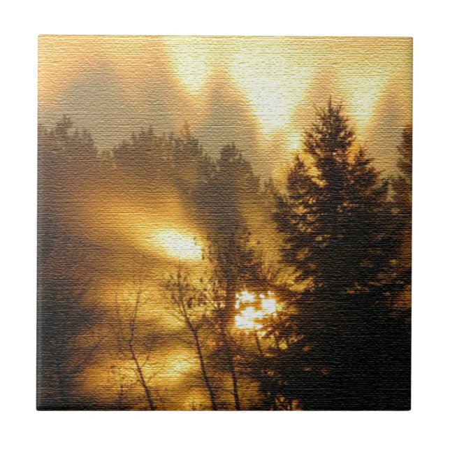 Forest Sunrise Ceramic Tile (Front)