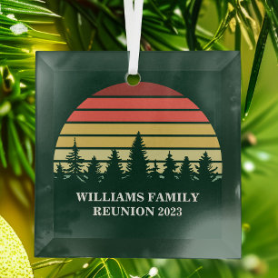 Forest Sunset Camping Trip Custom Family Reunion Glass Tree Decoration