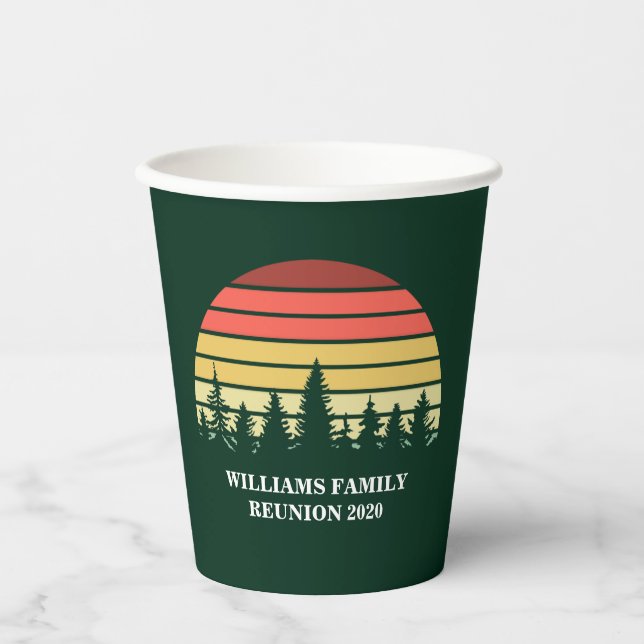 Forest Sunset Camping Trip Custom Family Reunion Paper Cups (Front)
