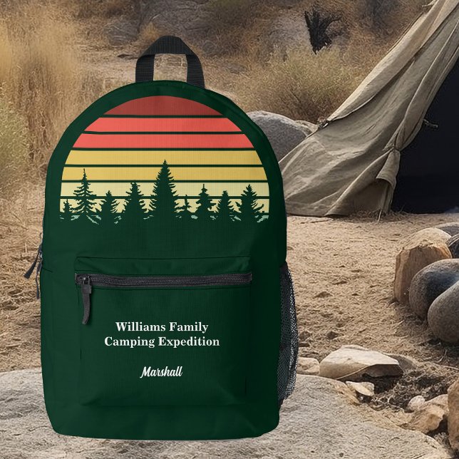 Forest Sunset Camping Trip Green Customisable Printed Backpack (Creator Uploaded)