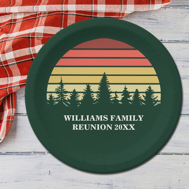 Forest Sunset Custom Family Reunion Camping Trip Paper Plate (Creator Uploaded)