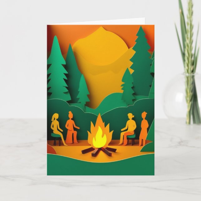 Forest Sunset Firelight Gathering Card (Front)
