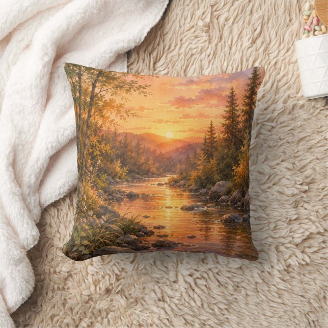 Forest Sunset Throw Pillow Cover (Blanket)
