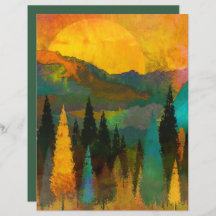Forest Sunset Watercplor Scrapbook Paper
