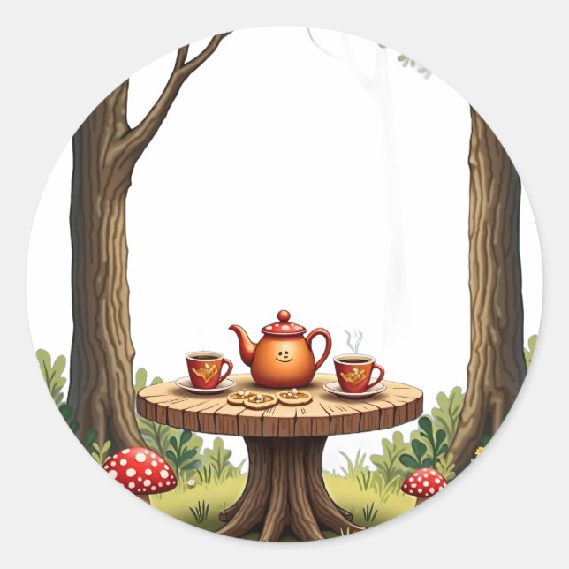 Forest Tea Party Classic Round Sticker (Front)