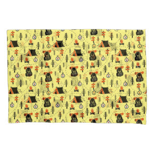 Forest Tent Camping Hiking Trails Beige  Pillowcase