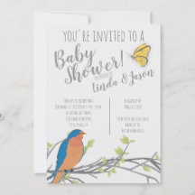 Forest Theme  Baby Shower with Bluebird & Foliage