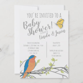 Forest Theme  Baby Shower with Bluebird & Foliage Invitation