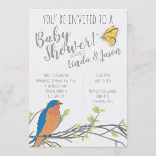 Forest Theme  Baby Shower with Bluebird & Foliage Invitation