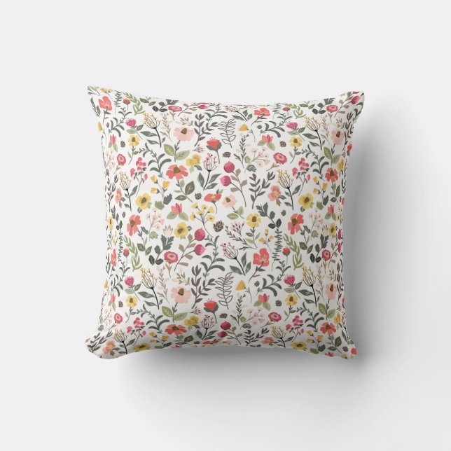 Forest Thicket Mountain Wildflowers Floral Design Cushion (Front)