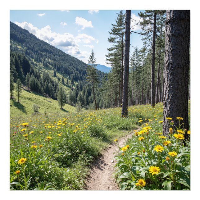  Forest Trail with Yellow Wildflowers Photo Print (Front)