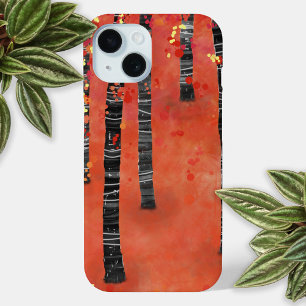 Forest Tree Abstract Red iPhone 15 Case