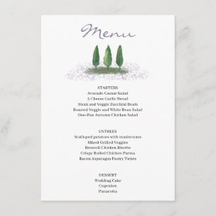 Forest Tree Lavender Wedding Service Menu