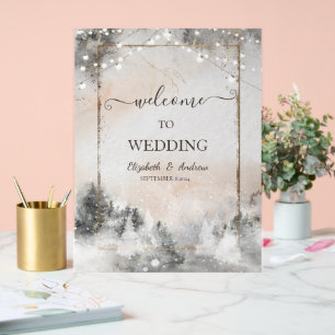 Forest Tree String Lights Snow Acrylic Sign