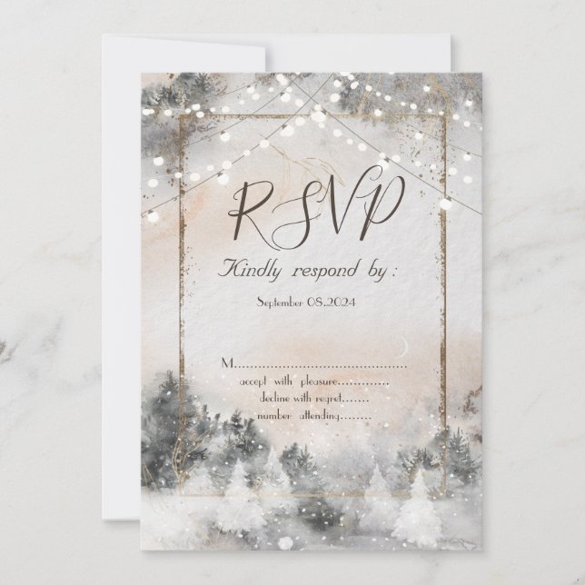 Forest Tree Woodland String Lights RSVP Invitation (Front)