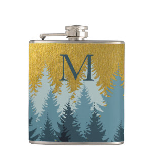 Forest Trees Golden Landscape Baby Monogram Hip Flask