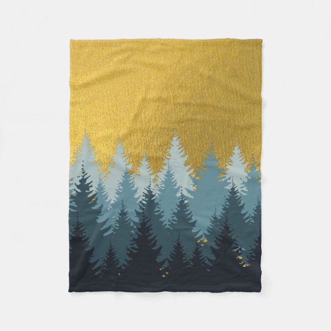 Forest Trees Golden Landscape   Fleece Blanket (Front)