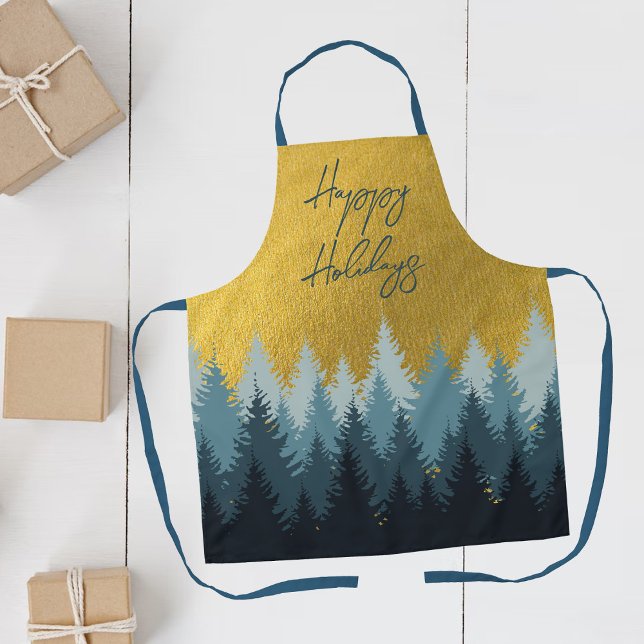 Forest Trees Golden Landscape Happy Holidays   Apron (Creator Uploaded)
