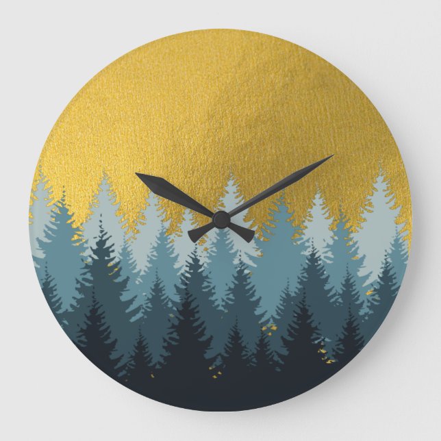 Forest Trees Golden Landscape Large Clock (Front)